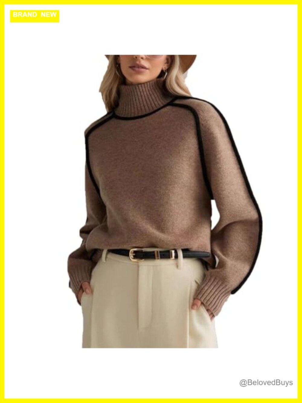 Women's Turtleneck Sweater Chunky Long Sleeve Knitted Pullover Oversized
